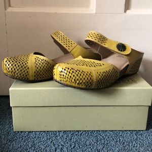 Yellow wedge heel mules